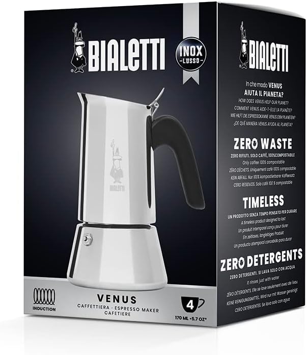 Bialetti Venus Caffettiera Induzione in Acciaio Inox – Adatta a Tutti i Piani Cottura – Colore Argento – Classe Energetica A
