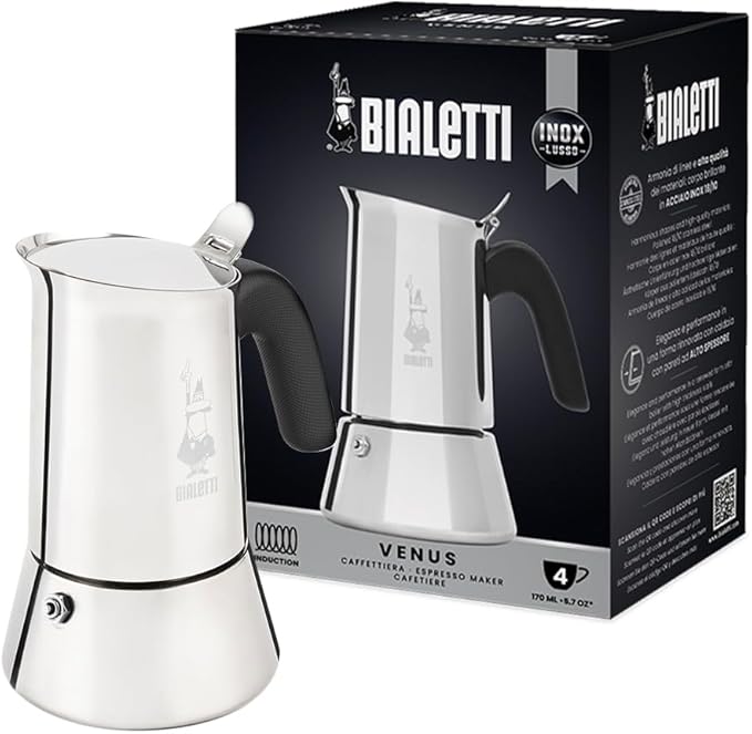 Bialetti Venus Caffettiera Induzione in Acciaio Inox – Adatta a Tutti i Piani Cottura – Colore Argento – Classe Energetica A