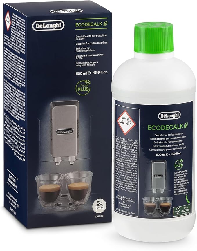 De'Longhi EcoDecalk DLSC500 Coffee Machine Descaler – 500 ml Bottle (5 Doses) – Plant-Based Formula for Effective Machine Maintenance