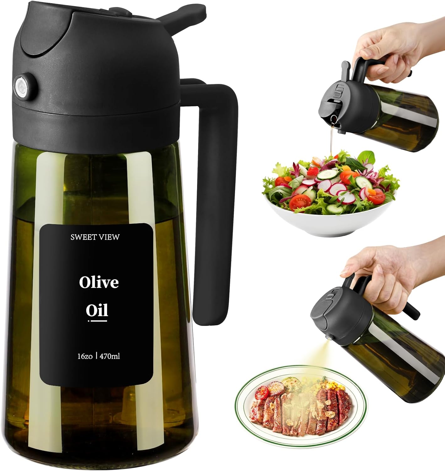 470ml Glass Oil Sprayer & Dispenser – Light-Resistant Bottle for Cooking, Air Fryer, Salad Dressing and BBQ Use