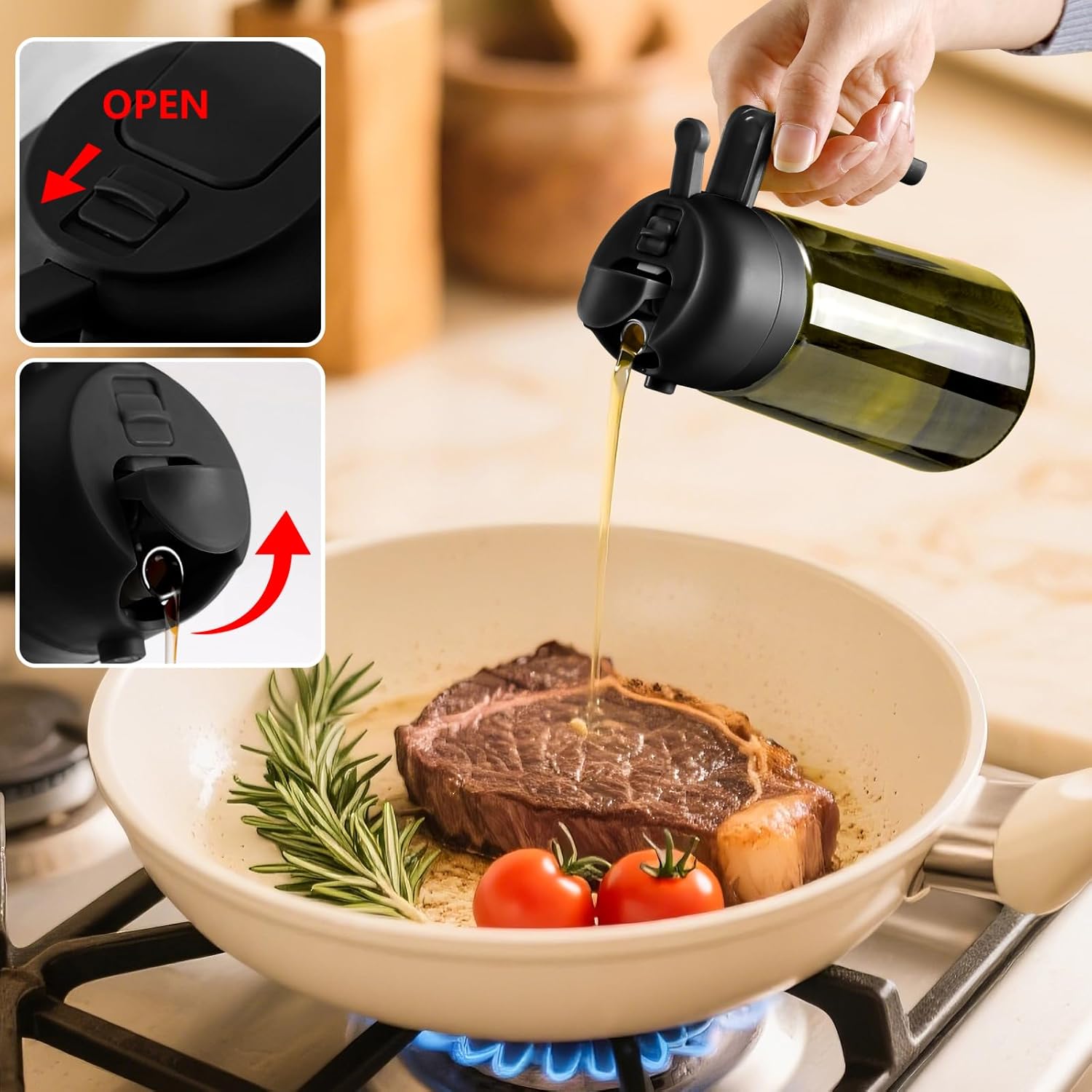 470ml Glass Oil Sprayer & Dispenser – Light-Resistant Bottle for Cooking, Air Fryer, Salad Dressing and BBQ Use