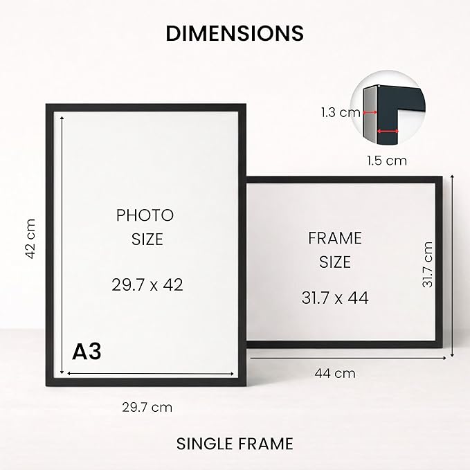 edihome Cornice A3 in Legno e Acrilico Laminato, 1 unità, 19,7 x 42 cm – Perfetta per Foto, Poster, Diplomi o Quadri da Parete, Nero