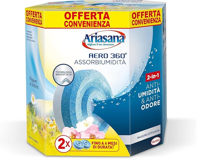 Ariasana Bipack Tab Fields 2x450g, Ricarica Aero 360 per Cattura Umidità, Profumo di Fiori, Ricarica Duratura Aero 360 Tab, Confezione da 2 Tab
