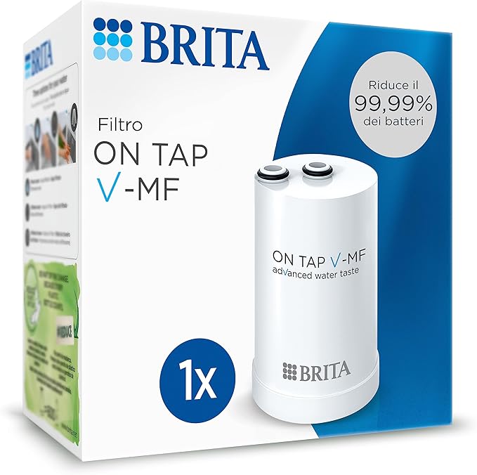 BRITA Filtro Acqua per Rubinetto ON TAP V-MF (600L) – Riduce Cloro, PFAS, 99,99% dei Batteri, Microparticelle e Metalli – Per un’Acqua Più Pura e Sicura da Bere