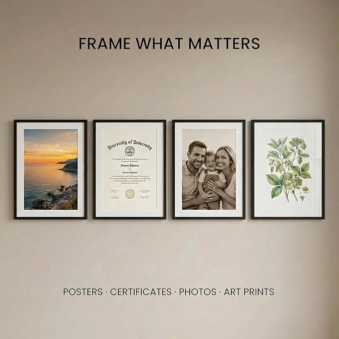 edihome Cornice A3 in Legno e Acrilico Laminato, 1 unità, 19,7 x 42 cm – Perfetta per Foto, Poster, Diplomi o Quadri da Parete, Nero