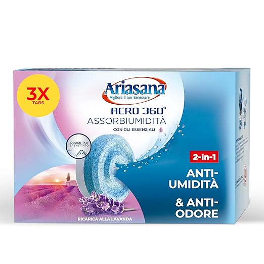 Ariasana Tripack Lavanda – Ricariche Aero 360° per Dispositivi ≥ 450 g – Tab Assorbi Umidità Profumate contro i Cattivi Odori – Confezione da 3 Ricariche da 450 g
